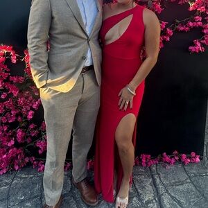 Red One Shoulder Maxi Dress with front slit
